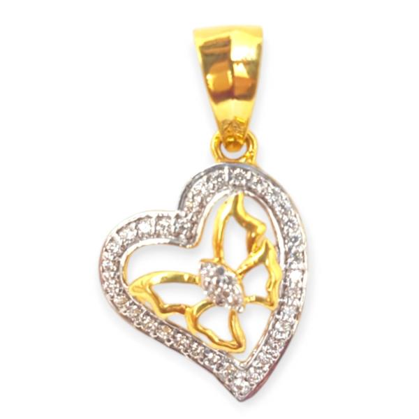 Gold Heart Shape Pendant in Butterfly Design with Zerkons